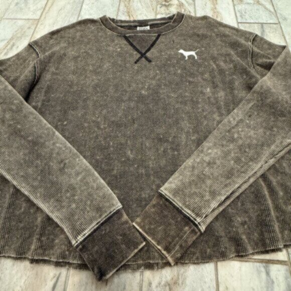 NEW PINK Victoria's Secret women's small (oversized) black distressed look top - Picture 4 of 5